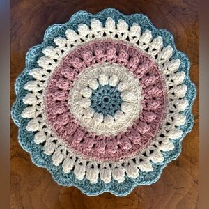 Crochet Doily in Pink, Cream, and Blue